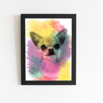Quadro Cachorro Cão Chihuahua Aquarela Moldura 60x40cm