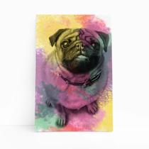 Quadro Cachorro Cão Pug Tinta Aquarela Canvas 60x40cm