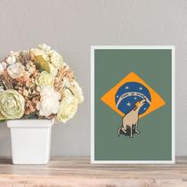 Quadro Cachorro Caramelo - Bandeira Brasil 45x34cm - com vidro