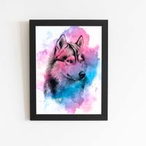 Quadro Cachorro Husky Siberiano Moldura Aquarela 60x40cm