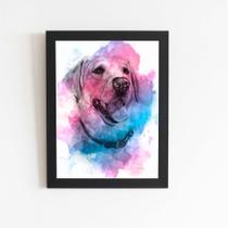 Quadro Cachorro Labrador Aquarela Tinta Moldura 30x40cm