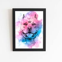Quadro Cachorro Pitbull Aquarela Tinta Moldura 20x30cm
