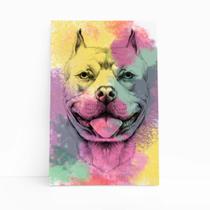 Quadro Cachorro Pitbull Tinta Aquarela Canvas 60x40cm