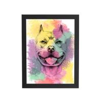 Quadro Cachorro Pitbull Tinta Aquarela Moldura 60X40Cm