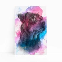 Quadro Cachorro Rottweiler Colorido Aquarela Canvas 60x40cm