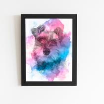 Quadro Cachorro Schnauzer Aquarela Tinta Moldura 30x40cm