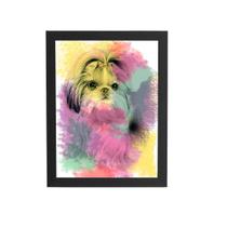 Quadro Cachorro Shih Tzu Fêmea Aquarela Moldura 60X40Cm