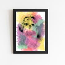 Quadro Cachorro Shih Tzu Fêmea Aquarela Moldura 60x40cm