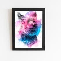 Quadro Cachorro Yorkshire Terrier Moldura Aquarela 60x40cm