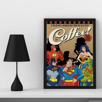 Quadro Café Super Heróis 33x24cm - Vidro e Moldura Branca