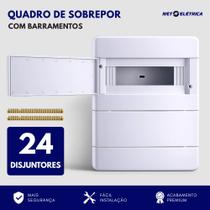 Quadro Caixa Distribuição Com Barramentos 24 disjuntores Din Sobrepor branco Quadro Caixa Distribuição Com Barramentos 24 disjuntores Din Sobrepor branco