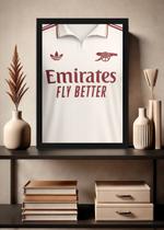 Quadro Camisa Arsenal FC 2025-26 Com Vidro e Moldura Preta Tamanho:21cm x 30cm (A4)