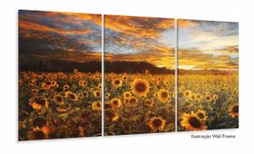Quadro Campo de Flores Pôr do Sol Girassol Mosaico 120x60 mosaico