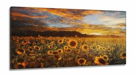 Quadro Campo de Flores Pôr do Sol Girassol Mosaico em Tecido Canvas