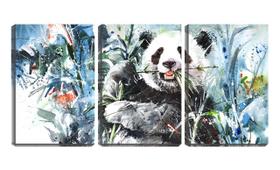 Quadro canvas 30x66 arte panda comendo bambu