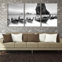 Quadro canvas 30x66 barcos tailandeses pb