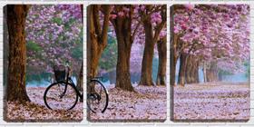 Quadro canvas 30x66 bicicleta sobre flores rosas