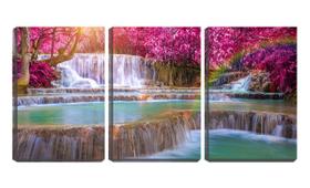 Quadro canvas 30x66 cachoeira entre árvores