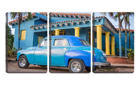 Quadro canvas 30x66 carro azul forte vintage cuba