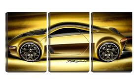 Quadro canvas 30x66 carro dourado arte desenho