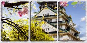 Quadro canvas 30x66 casa japonesa entre sakuras