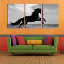 Quadro canvas 30x66 cavalo negro empinando patas