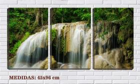 Quadro canvas 30x66 desce a cachoeira na mata