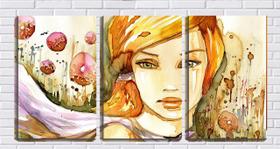 Quadro canvas 30x66 face de mulher arte aquarela