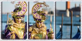 Quadro canvas 30x66 máscara de relógio carnaval veneza
