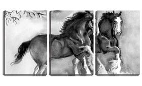 Quadro canvas 30x66 o trote dos cavalos arte pb