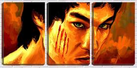 Quadro canvas 30x66 rosto de bruce lee arte pintura