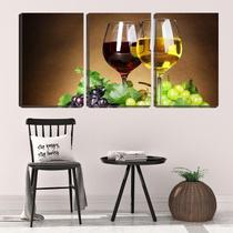 Quadro canvas 30x66 taças de vinho branco e tinto