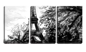 Quadro canvas 30x66 torre Eiffel rabiscos pb