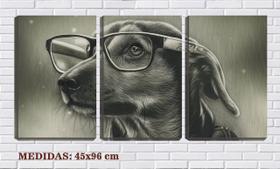 Quadro canvas 45x96 arte cachorro de óculos