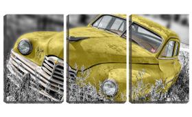 Quadro canvas 45x96 carro amarelo vintage no mato