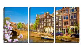 Quadro canvas 45x96 casas holandesas na beira do rio