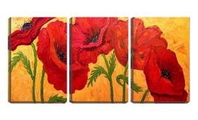 Quadro canvas 45x96 cinco flores vermelhas arte