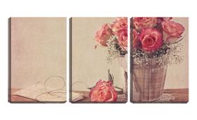 Quadro canvas 45x96 feixe de rosas no balde arte
