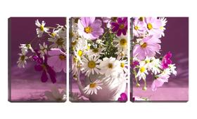 Quadro canvas 45x96 flores pequenas no vaso