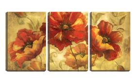 Quadro canvas 45x96 flores vermelhas fundo amarelo