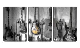 Quadro canvas 45x96 guitarras na parede