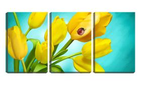 Quadro canvas 45x96 joaninha na flor amarela