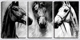 Quadro canvas 45x96 pintura de três cavalos arte