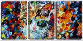 Quadro canvas 45x96 pintura olhar de gato