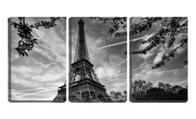 Quadro canvas 45x96 torre Eiffel sob linhas no céu pb - Crie Life
