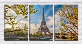 Quadro canvas 45x96 torre Eiffel vista do rio sena - Crie Life
