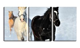 Quadro canvas 45x96 três cavalos correndo na neve