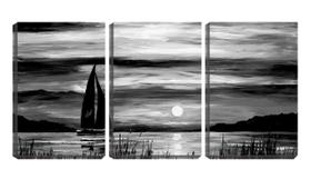 Quadro canvas 45x96 veleiro arte pb na lagoa