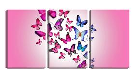 Quadro canvas 55x110 borboletas no fundo rosa
