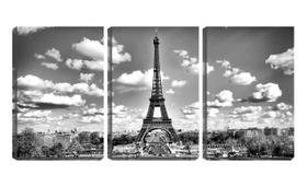 Quadro canvas 55x110 carros sob torre Eiffel pb - Crie Life